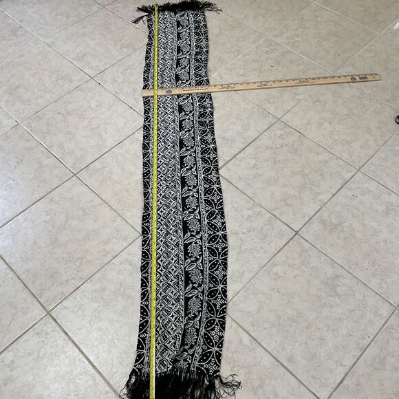 100 % SILK Mitra SCARF Women's 10”x 66” black /cream Rectangle Boho artsy print - Picture 4 of 9